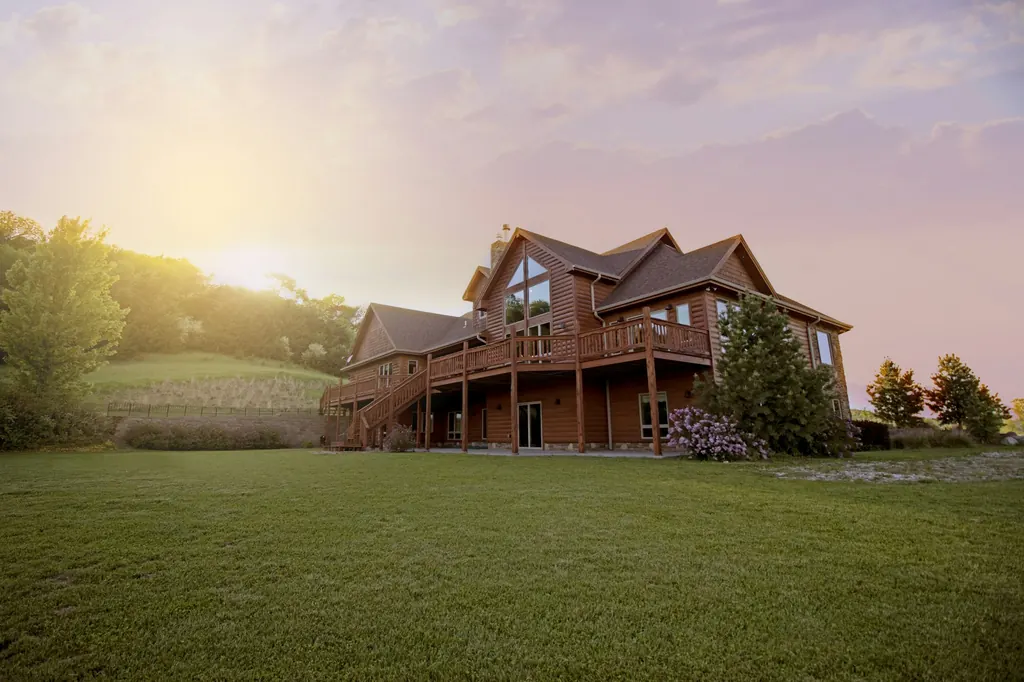 Ranch-style home at sunset