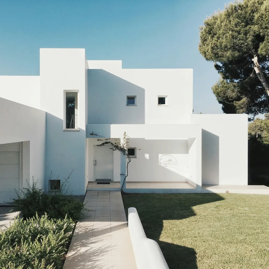Minimal white stucco facade
